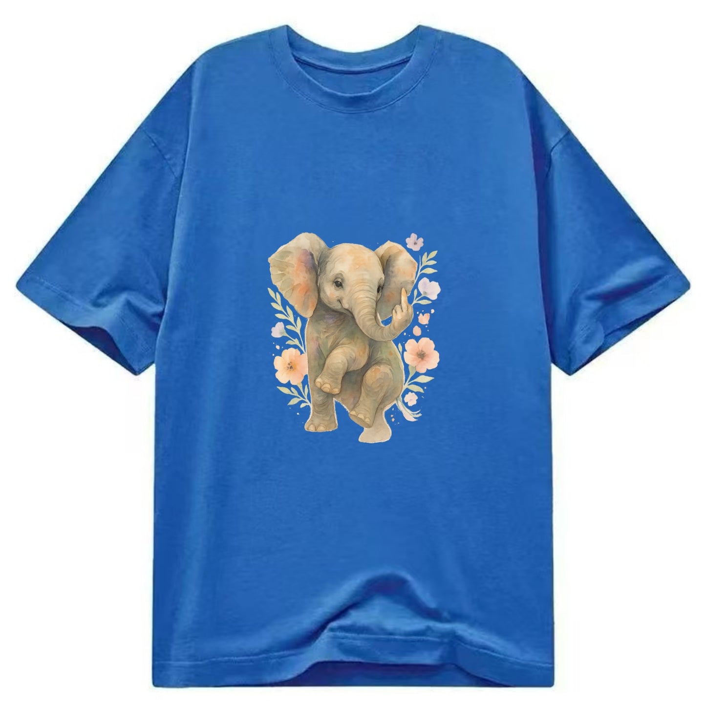 baby elephant with trunk up, one foot raised with middle toe extended - Classic T-shirt - Blue