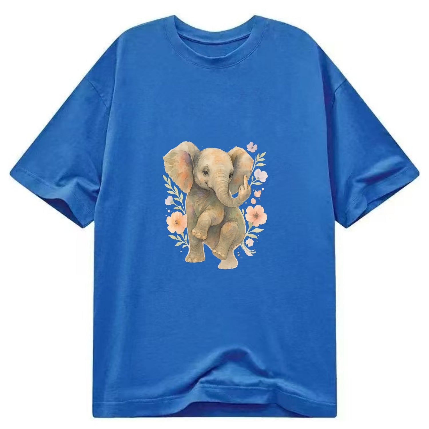 baby elephant with trunk up, one foot raised with middle toe extended - Classic T-shirt - Blue