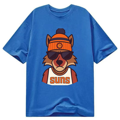 Arizona Coyote wearing Suns beanie with desert sun patch and wayfarer sunglasses - Classic T-shirt - Blue
