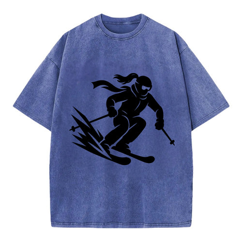Skier carving down snowy slope - Vintage T-shirt
