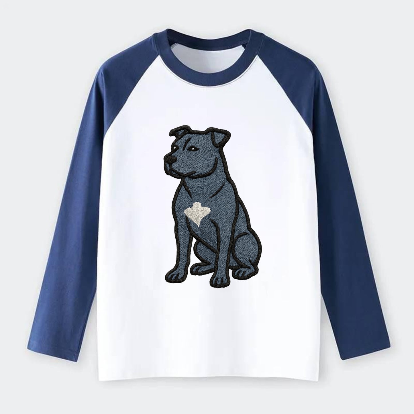 American Staffordshire Terrier - Blue embroidered design - Raglan Long Sleeve T-Shirt - Blue