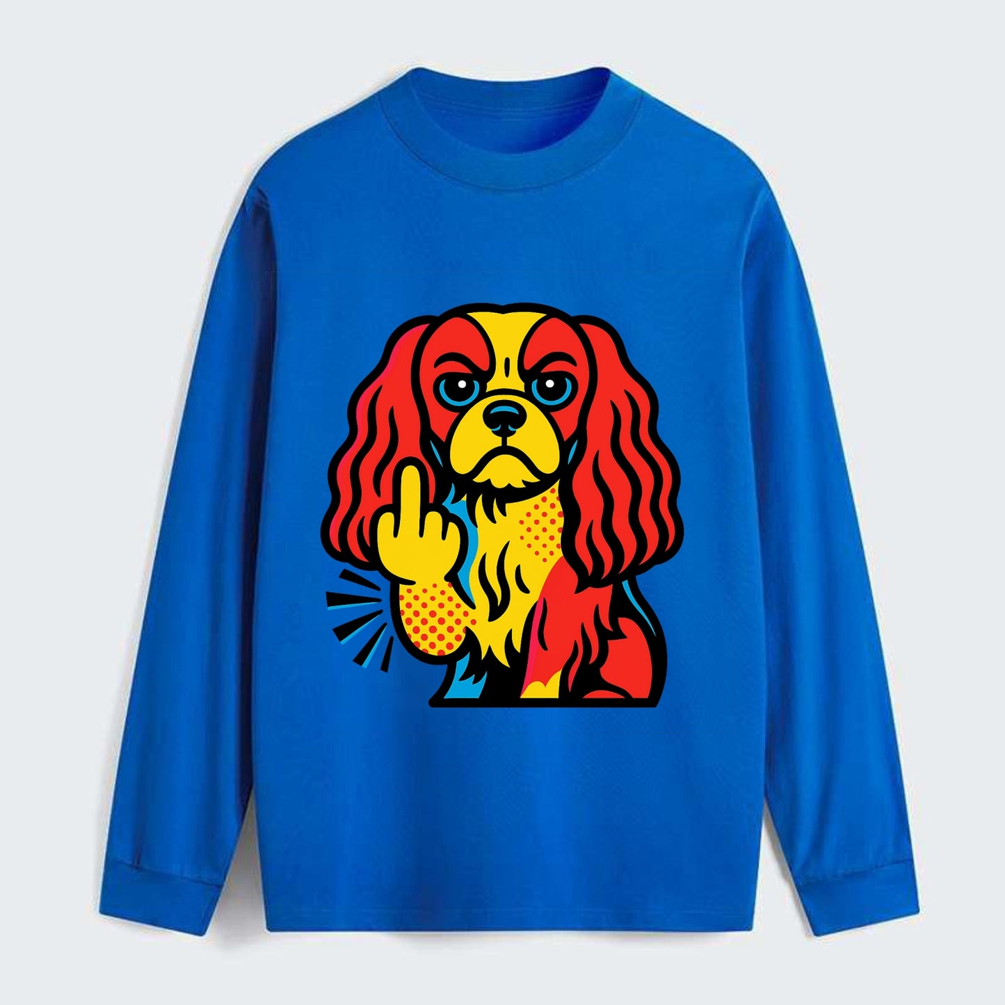 Cavalier King Charles Spaniel with long ears, regal paw giving finger - Classic Long Sleeve Shirt - Blue