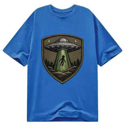 UFO ALIEN - flying saucer with beam in silver and green , extraterrestrial - Classic T-shirt - Blue