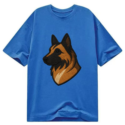 Belgian Tervuren - Fawn with black overlay embroidered design - Classic T-shirt - Blue