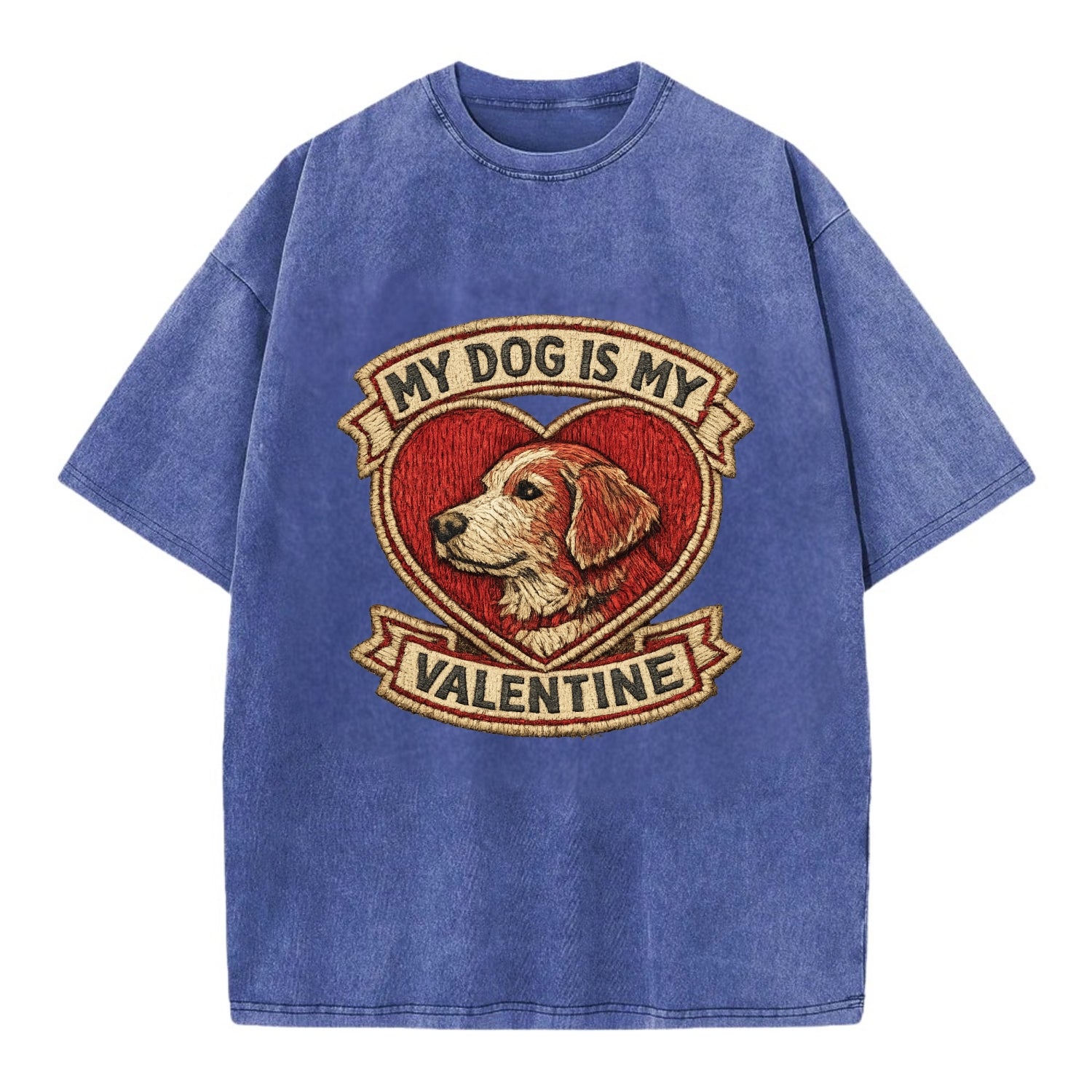 MY DOG IS MY VALENTINE - heart with dog in red , single pet owner - Vintage T-shirt - Blue