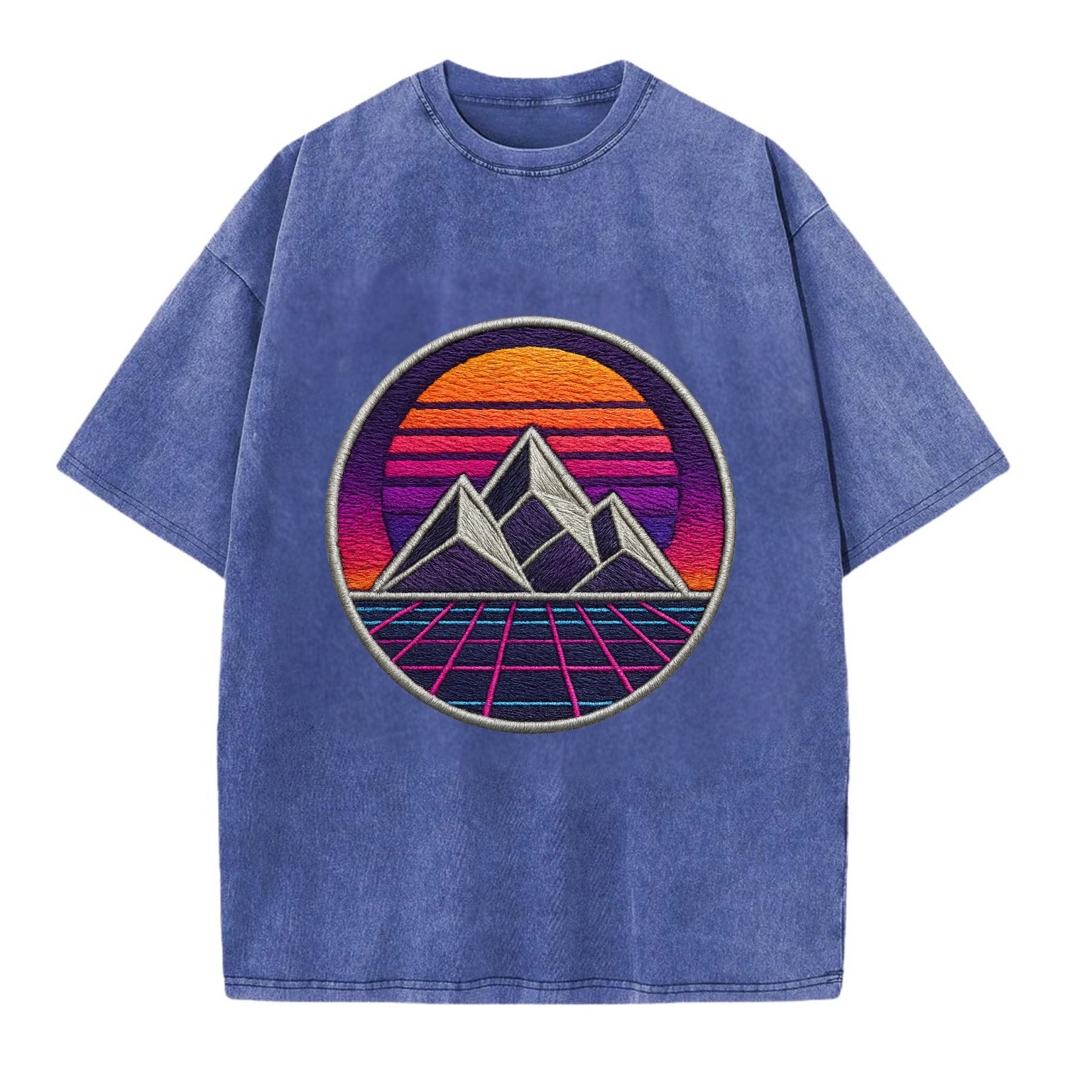 Retrowave Mountains - Vintage T-shirt - Blue