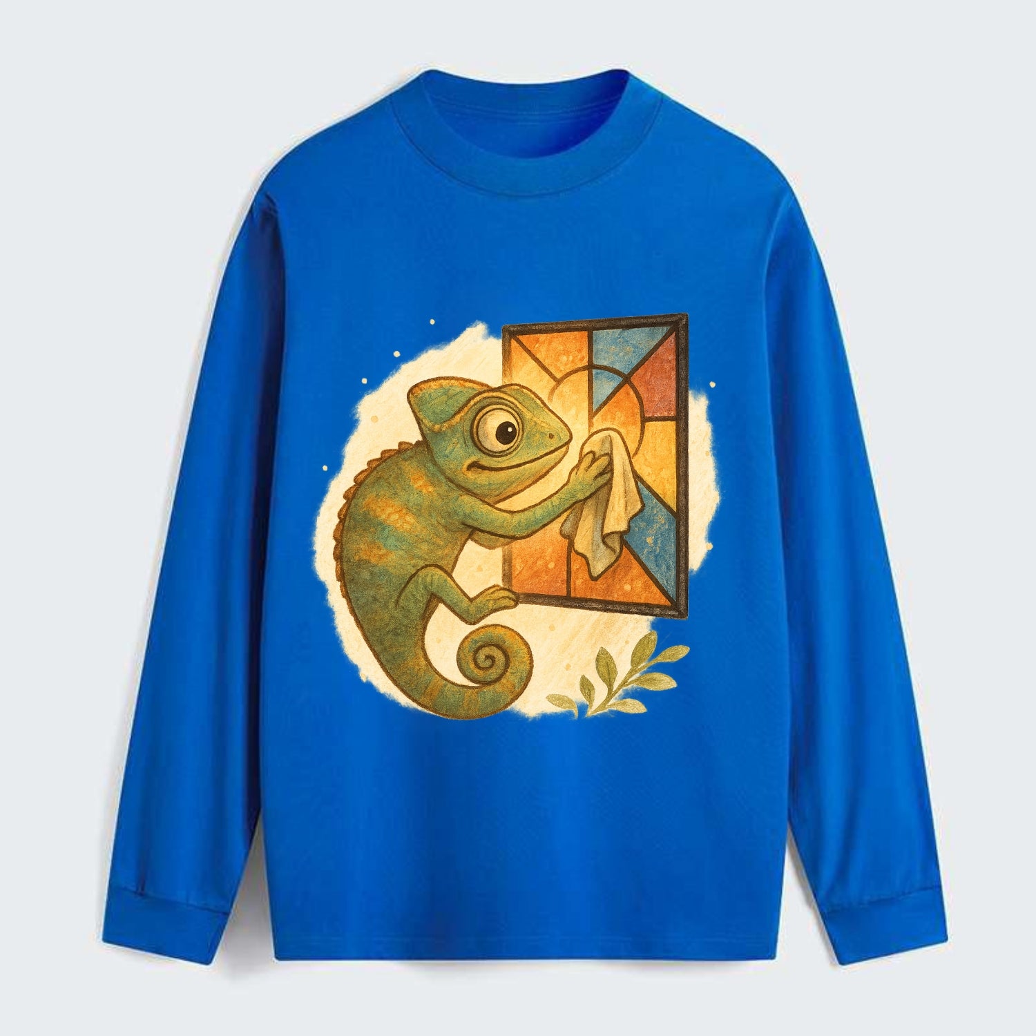 Chameleon blending into a stained-glass window it is polishing with - Classic Long Sleeve Shirt - Blue