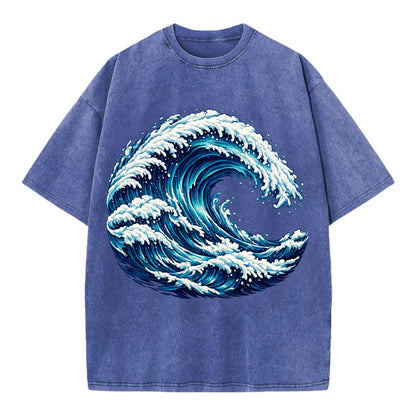 Ocean Wave - Vintage T-shirt - Blue