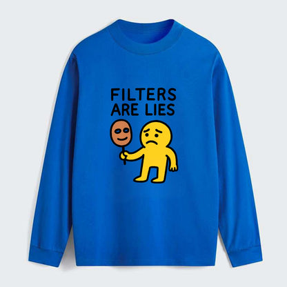 FILTERS ARE LIES | Mask arguing with face - Classic Long Sleeve Shirt - Blue