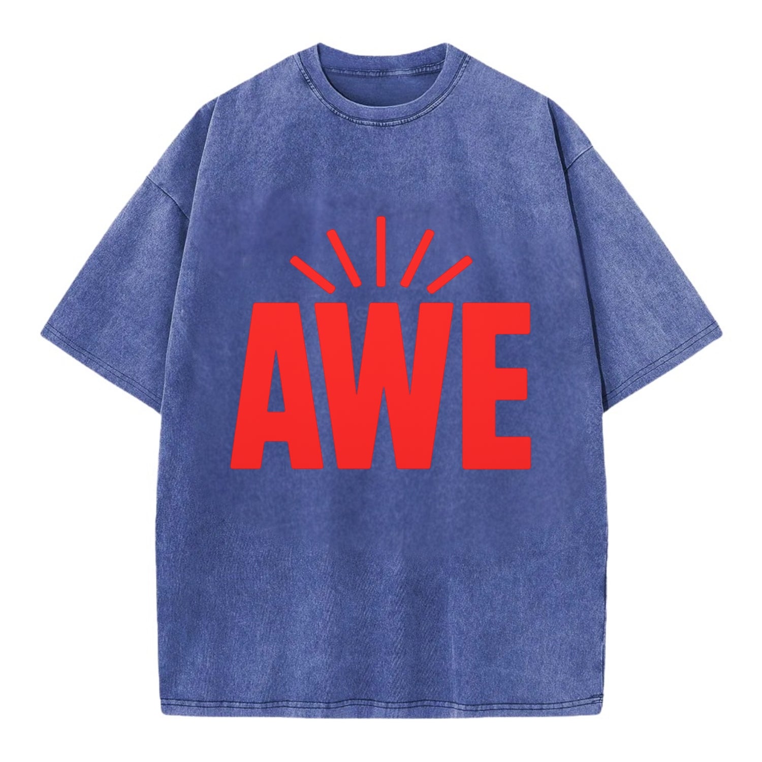 Bold typography design - "AWE" - overwhelming wonder - Vintage T-shirt - Blue