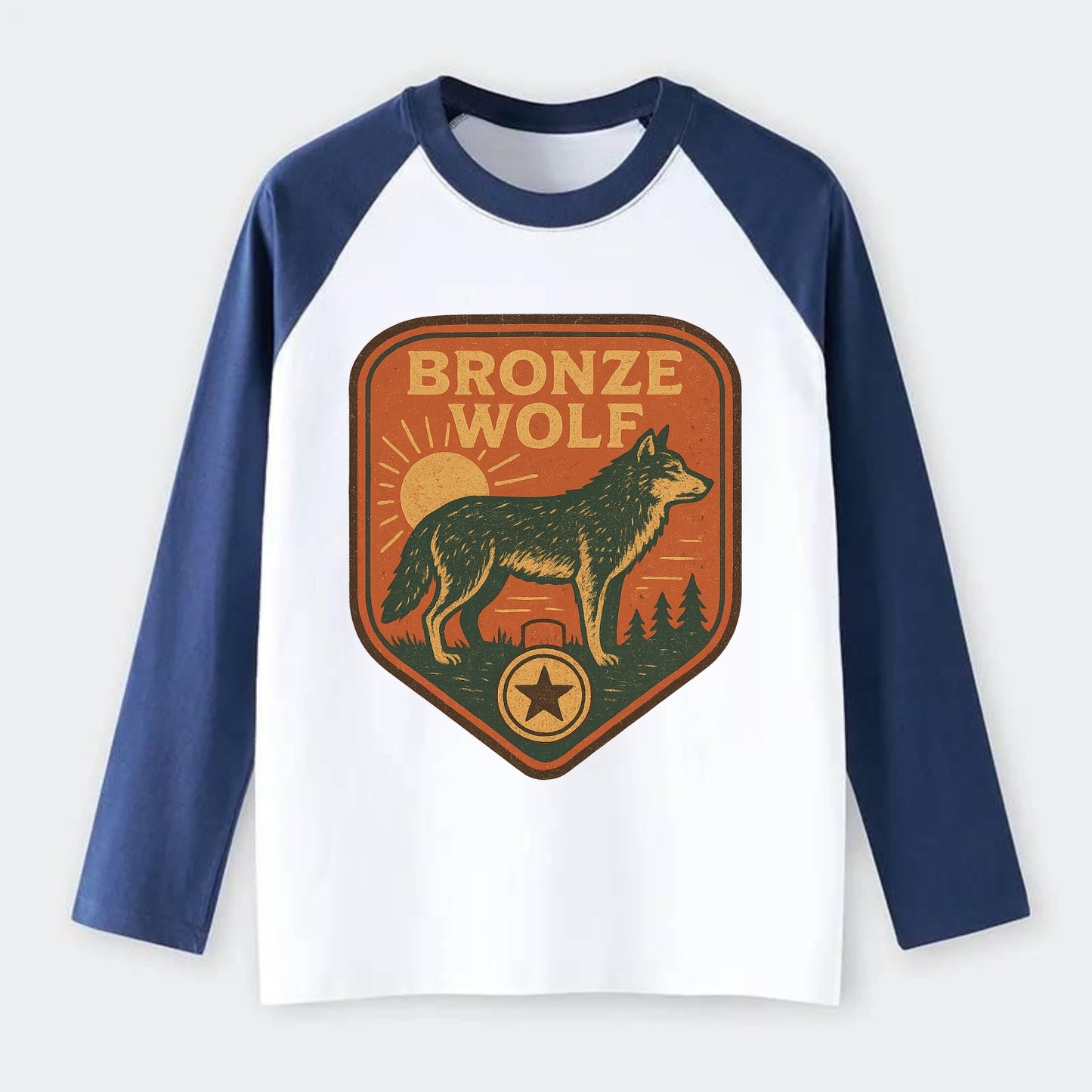 Bronze Wolf Medal  - Raglan Long Sleeve T-Shirt - Blue