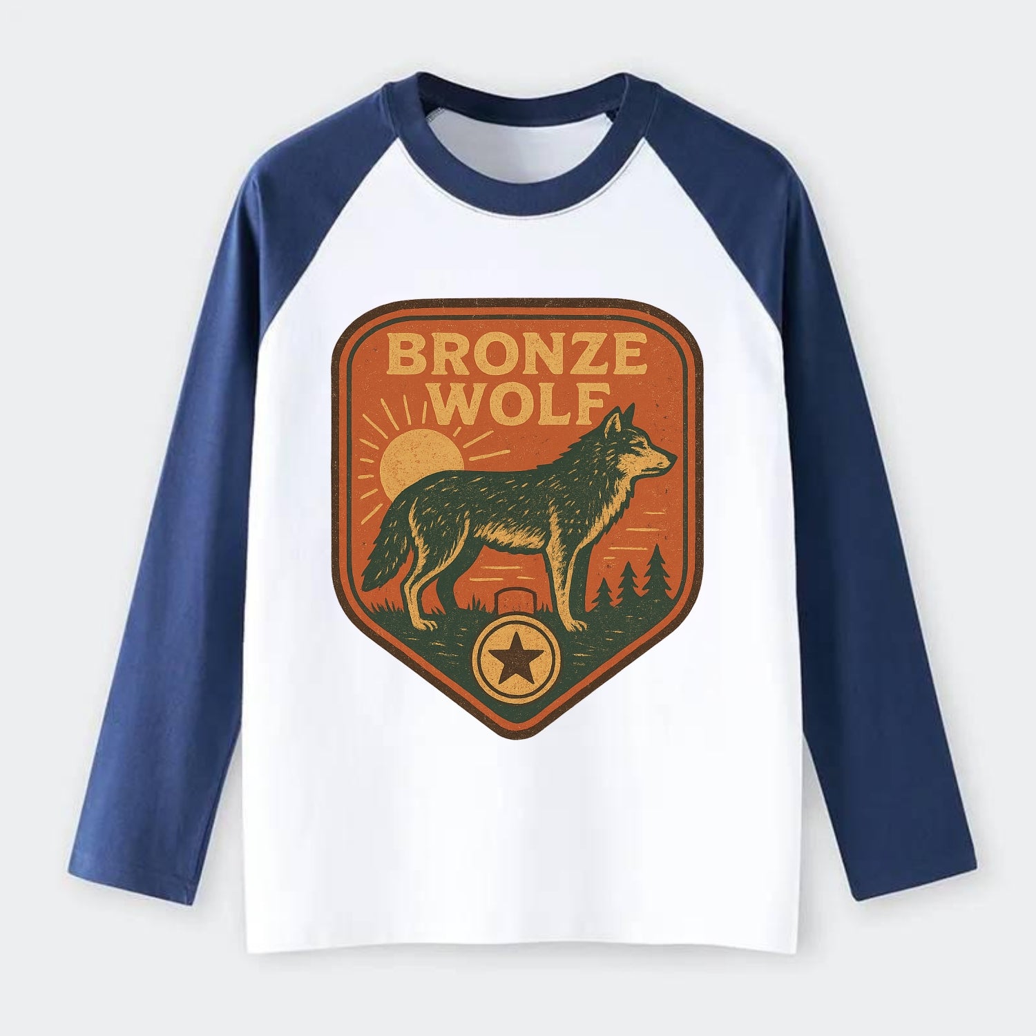 Bronze Wolf Medal  - Raglan Long Sleeve T-Shirt - Blue