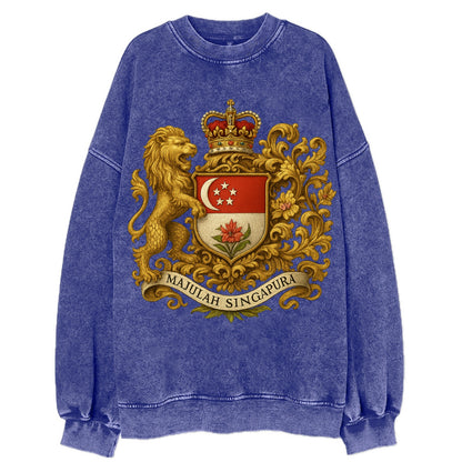 Singapore Merlion Emblem  - Vintage Sweatshirt - Blue