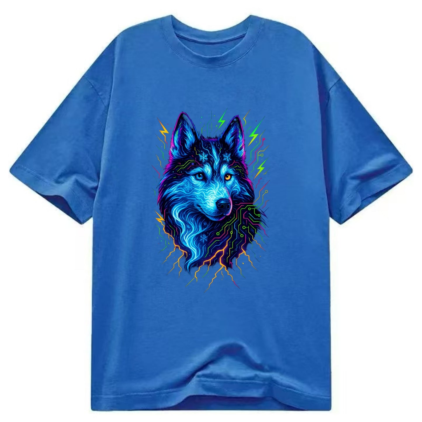 Siberian husky with ice-crystal flowing patterns, electric blue and white swirls, - Classic T-shirt - Blue