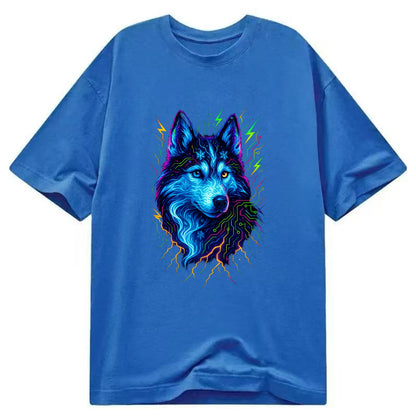 Siberian husky with ice-crystal flowing patterns, electric blue and white swirls, - Classic T-shirt - Blue
