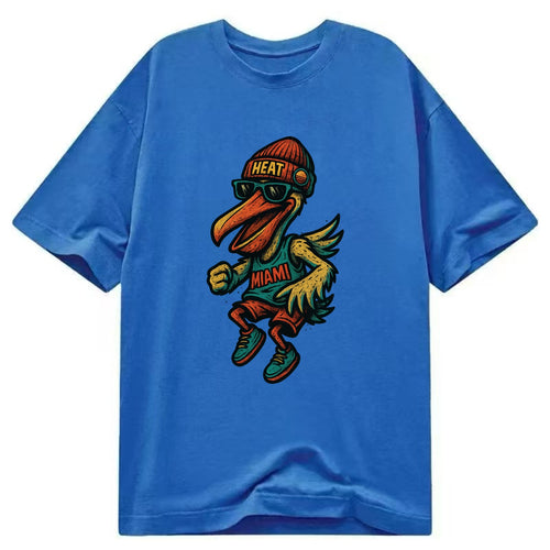 Miami Pelican wearing Heat beanie with sunset patch and wayfarer sunglasses - Classic T-shirt
