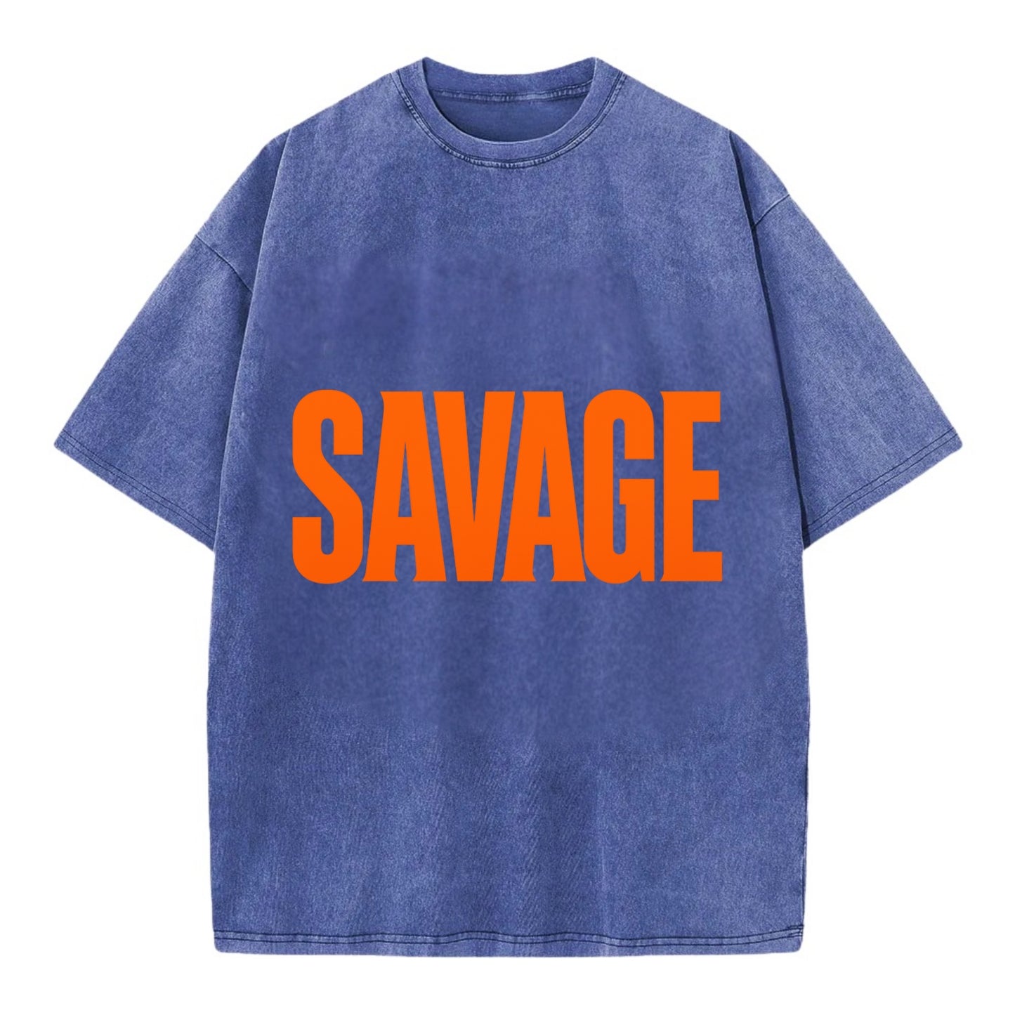 Bold typography design - "SAVAGE" - fierce attitude, taking no prisoners - Vintage T-shirt - Blue