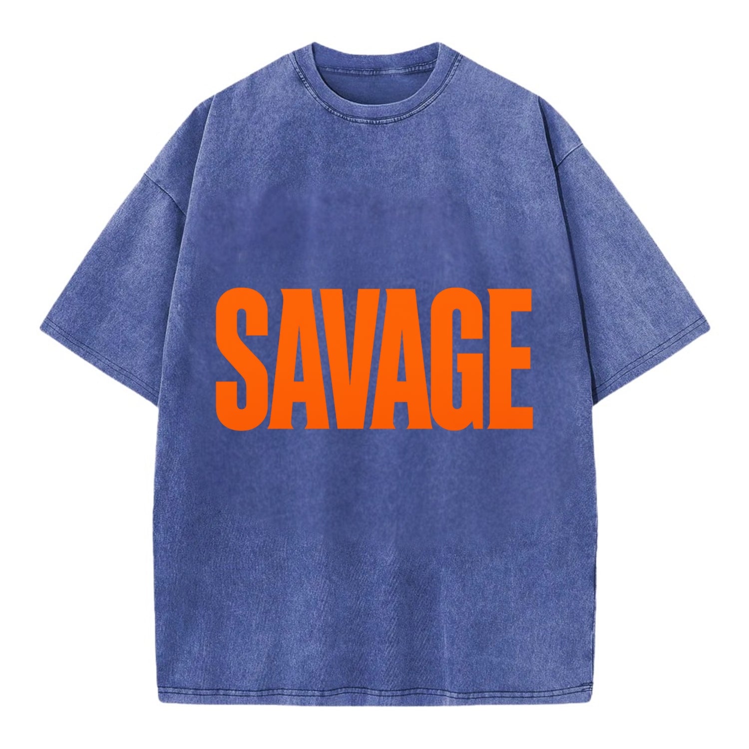 Bold typography design - "SAVAGE" - fierce attitude, taking no prisoners - Vintage T-shirt - Blue