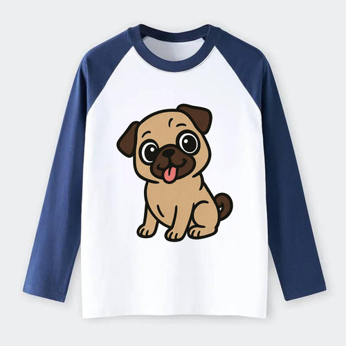 Pug - Tilted head with tongue out - Raglan Long Sleeve T-Shirt