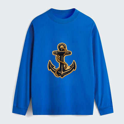 ANCHOR ROPE - classic anchor with rope in navy and gold , sailor - Classic Long Sleeve Shirt - Blue