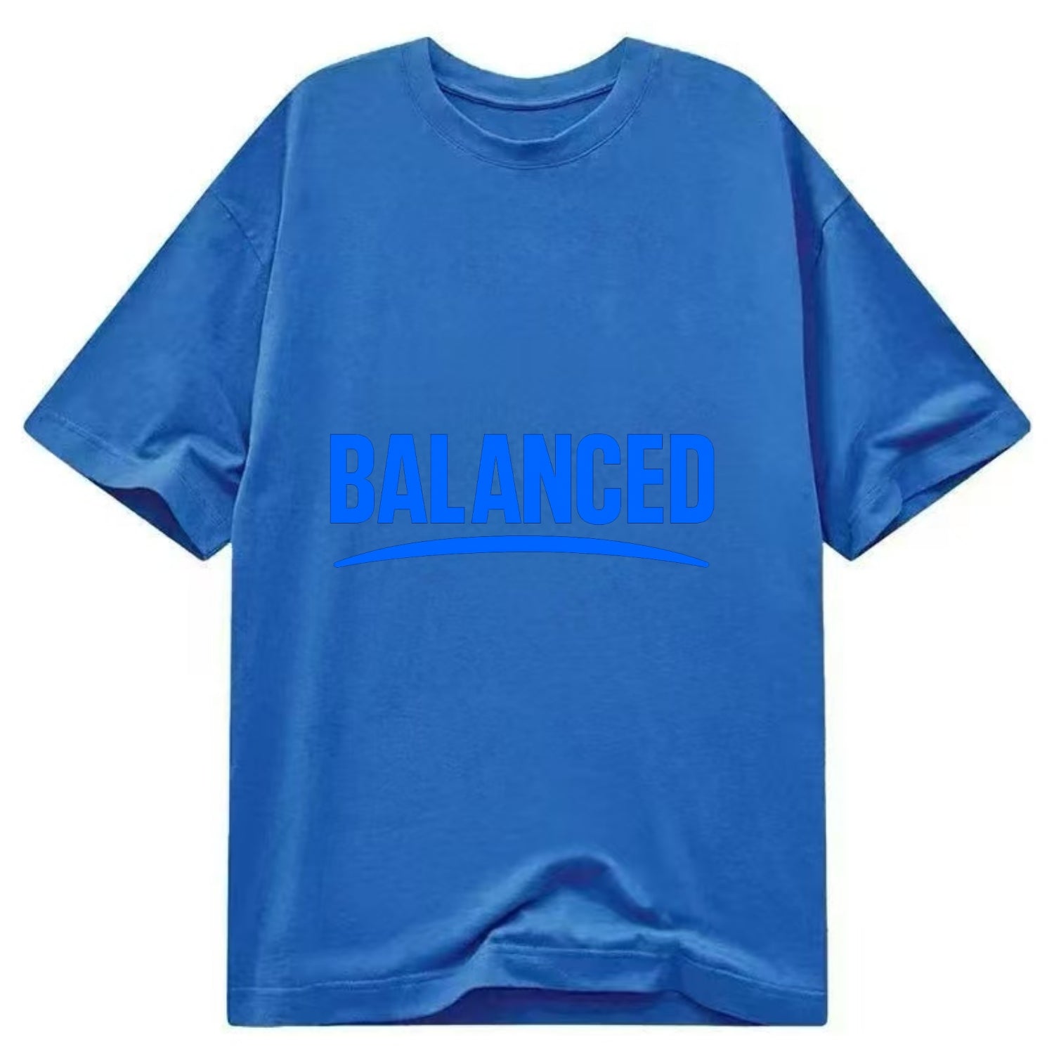 Bold typography design - "BALANCED" - harmony, equilibrium, centered life - Classic T-shirt - Blue