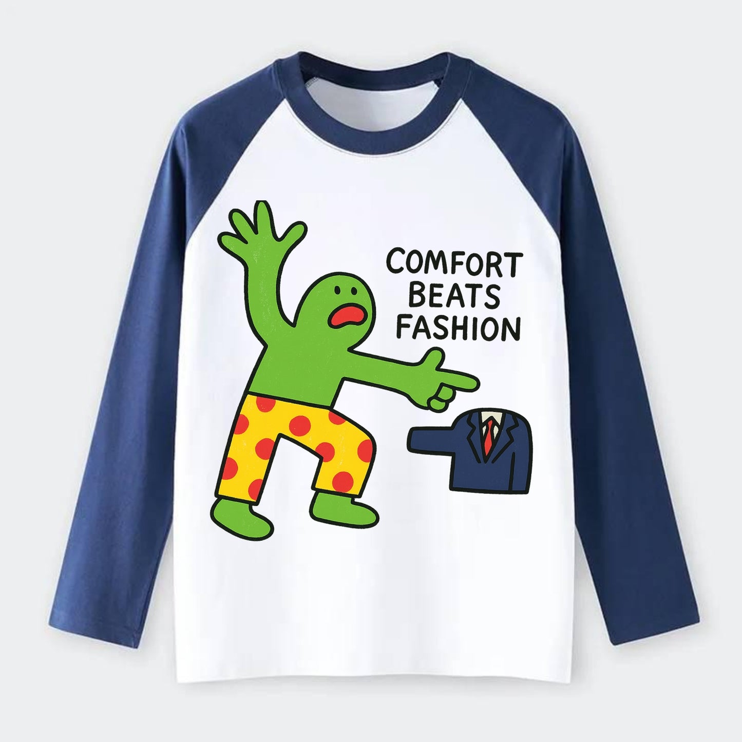 COMFORT BEATS FASHION | Pajamas defeatin - Raglan Long Sleeve T-Shirt - Blue