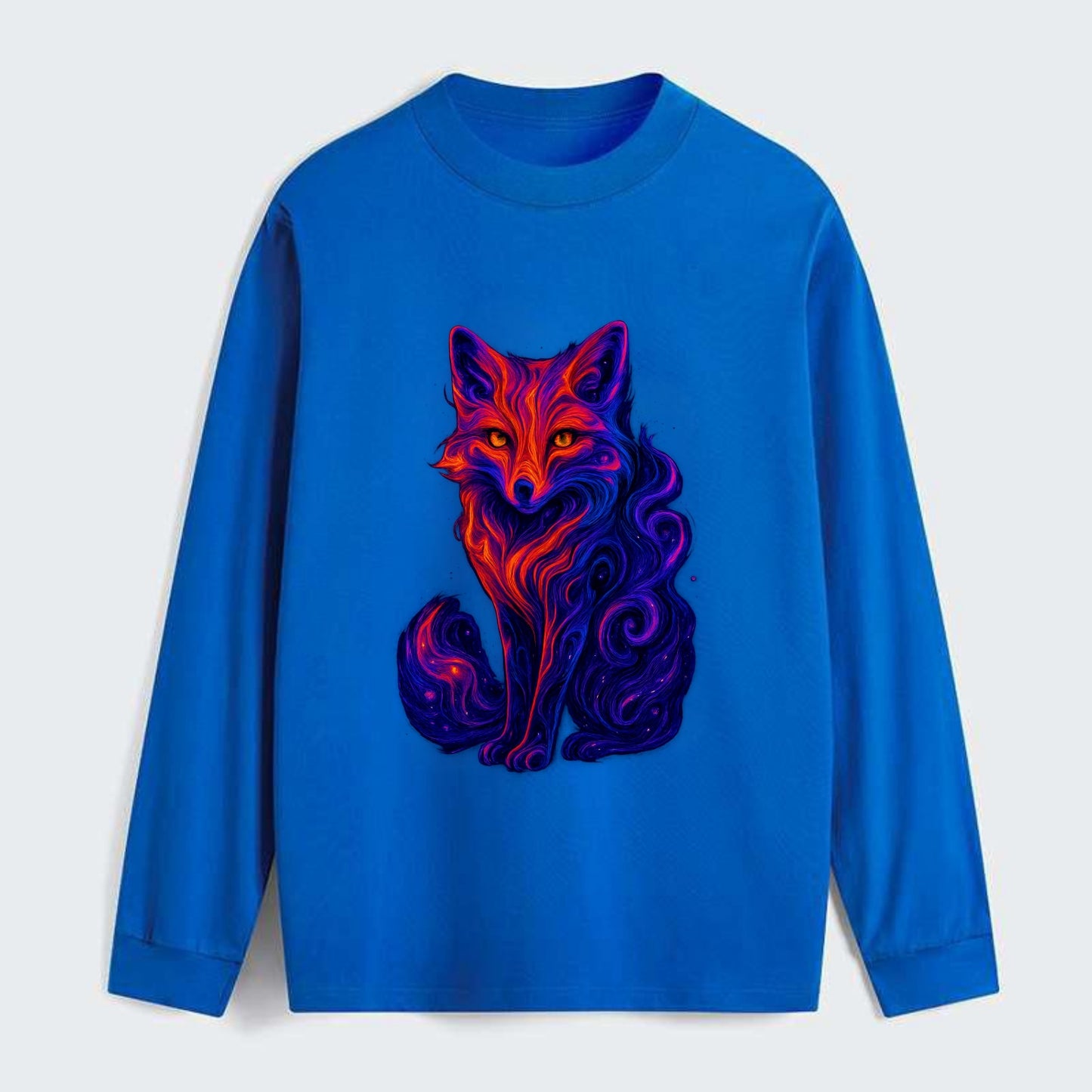 Clever fox with tail dissolving into cosmic nebula swirls, orange to - Classic Long Sleeve Shirt - Blue