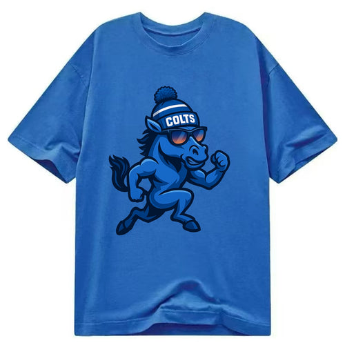 Indianapolis Colt Horse wearing Colts blue and white beanie with pom pom and - Classic T-shirt