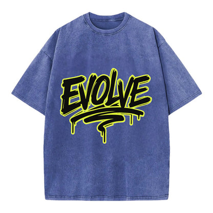 Bold typography design - "EVOLVE" - changing, becoming better - Vintage T-shirt - Blue