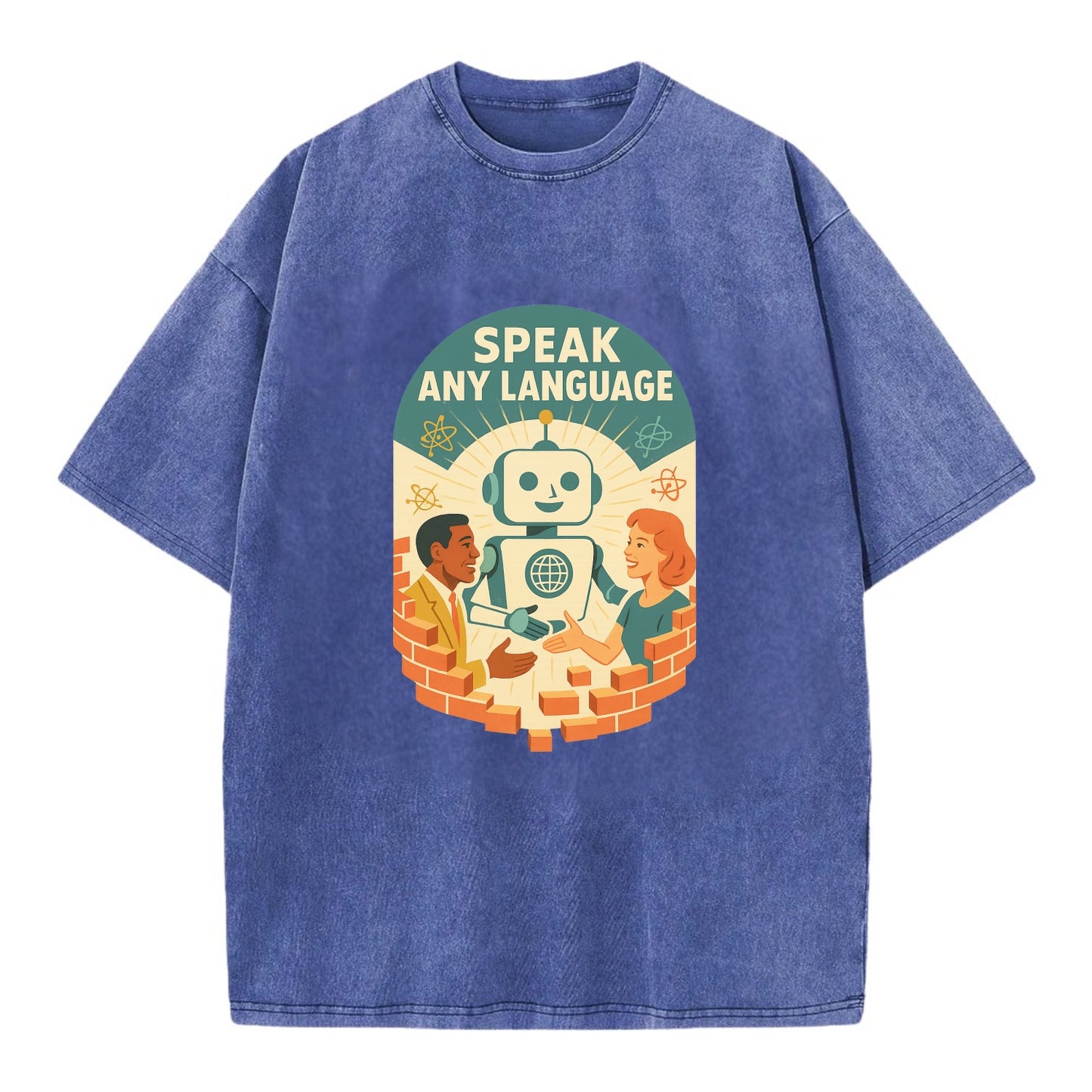 Language learning AI breaking down barriers - "Speak Any Language" - - Vintage T-shirt - Blue