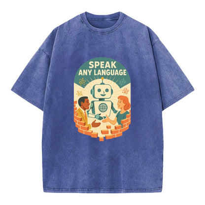 Language learning AI breaking down barriers - "Speak Any Language" - - Vintage T-shirt - Blue