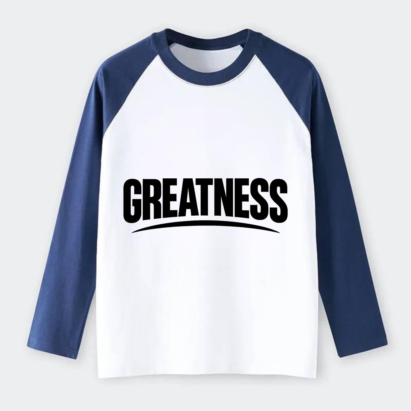Bold typography design - "GREATNESS" - achieving excellence, reaching - Raglan Long Sleeve T-Shirt - Blue