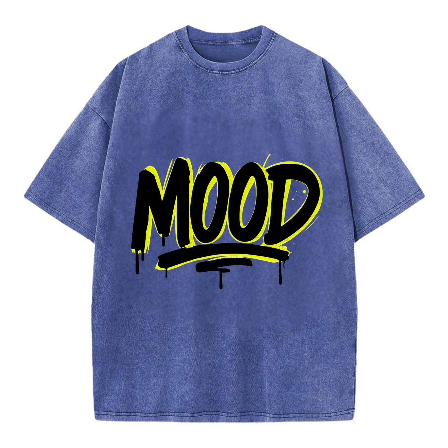 Bold typography design - "MOOD" - current state, feeling it - Vintage T-shirt - Blue