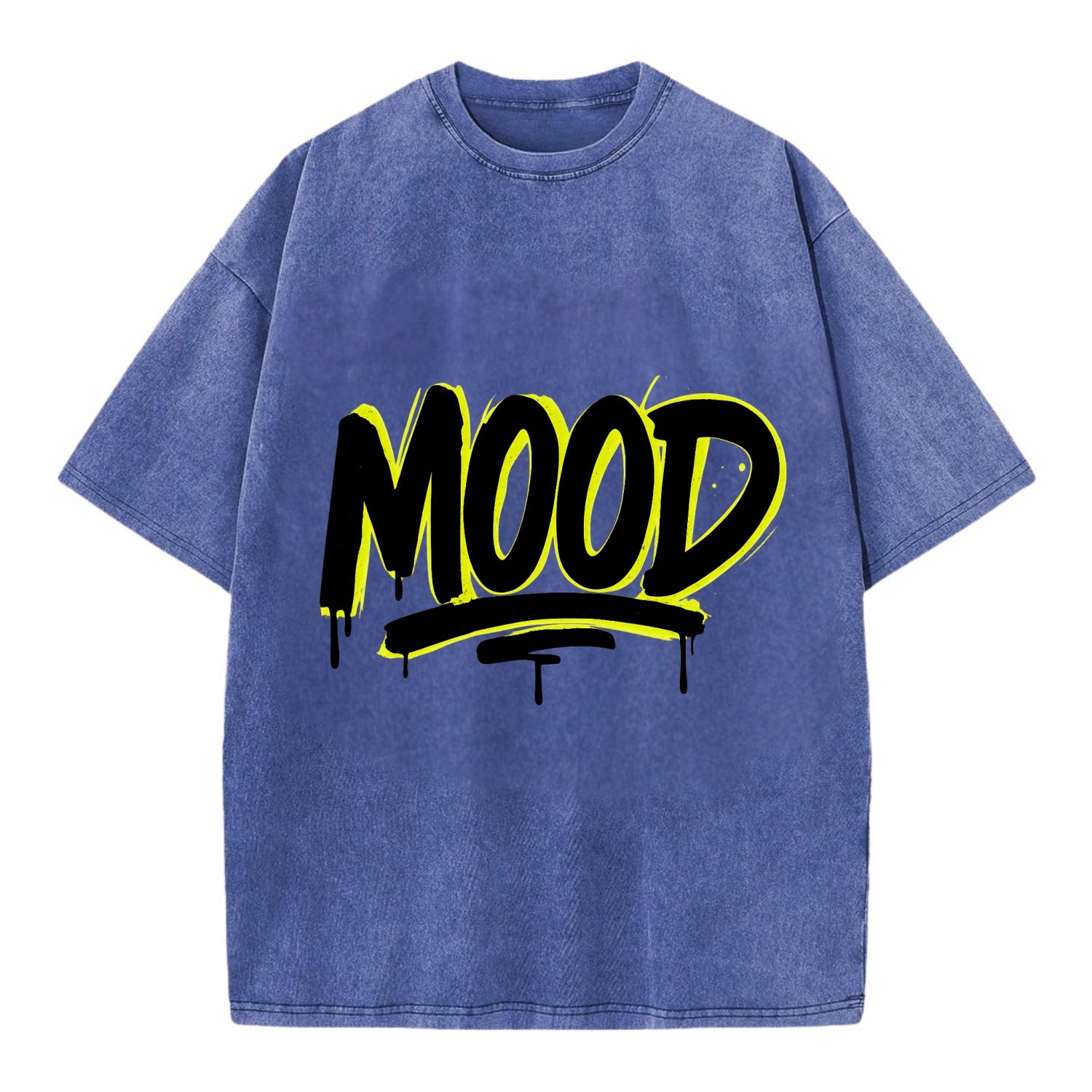 Bold typography design - "MOOD" - current state, feeling it - Vintage T-shirt - Blue