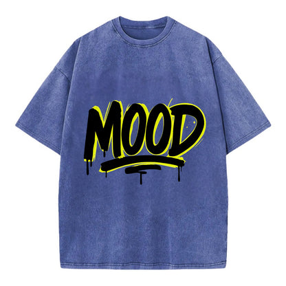 Bold typography design - "MOOD" - current state, feeling it - Vintage T-shirt - Blue