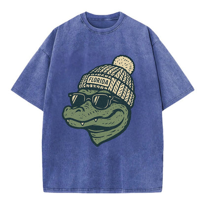 Gainesville Gator wearing Florida beanie - Vintage T-shirt - Blue