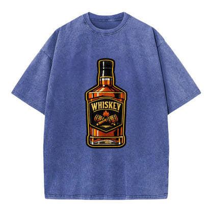 WHISKEY BOTTLE - bourbon bottle in amber and gold , spirits connoisseur - Vintage T-shirt - Blue
