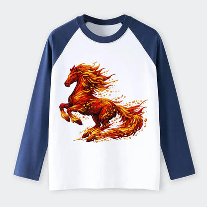EMBER RISING | Sparks forming into horse shape | Particles of fire | - Raglan Long Sleeve T-Shirt - Blue