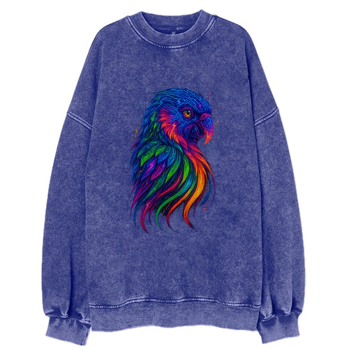 Vibrant parrot with feathers flowing into tropical rainbow streams, every - Vintage Sweatshirt
