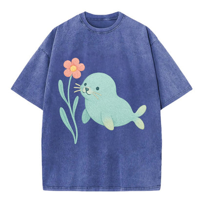 Mint Seal Pup - Vintage T-shirt - Blue