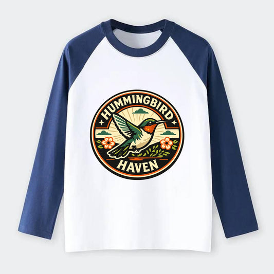 Hummingbird Sanctuary Emblem - Raglan Long Sleeve T-Shirt - Blue