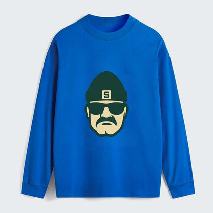 East Lansing Spartan wearing Michigan State beanie with S patch - Classic Long Sleeve Shirt - Blue