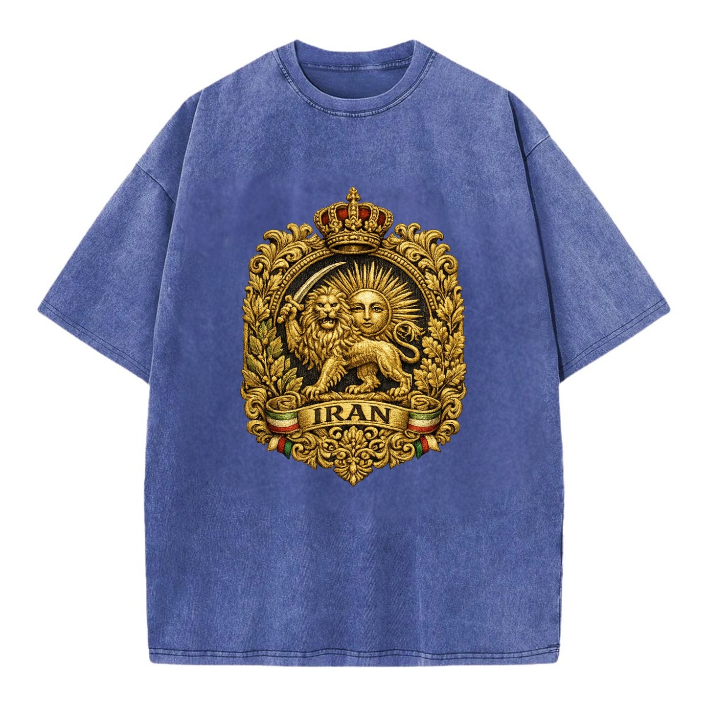 Iran Lion Sun Badge - Vintage T-shirt - Blue