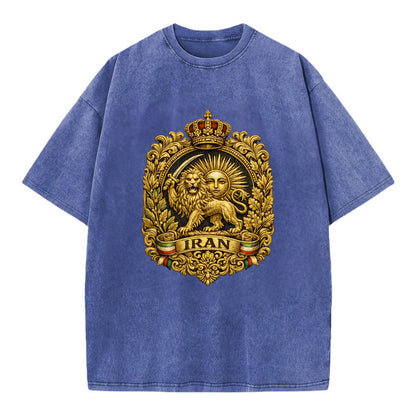 Iran Lion Sun Badge - Vintage T-shirt - Blue