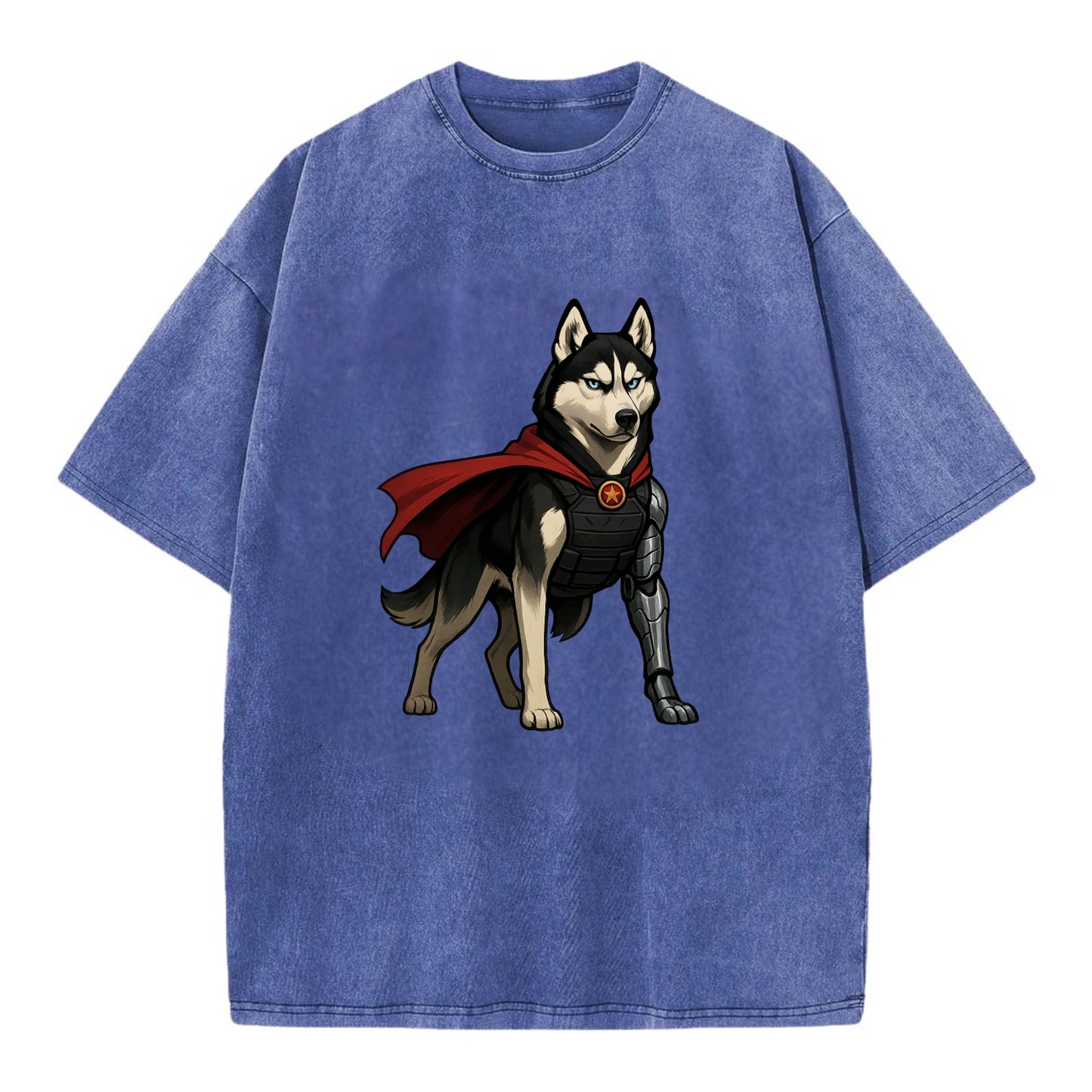 Siberian Husky Winter Soldier  - Vintage T-shirt - Blue