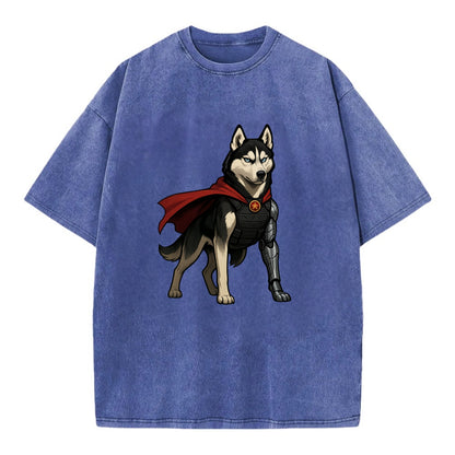 Siberian Husky Winter Soldier  - Vintage T-shirt - Blue
