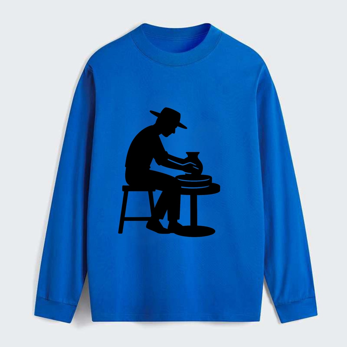 Potter shaping clay on wheel - Classic Long Sleeve Shirt - Blue