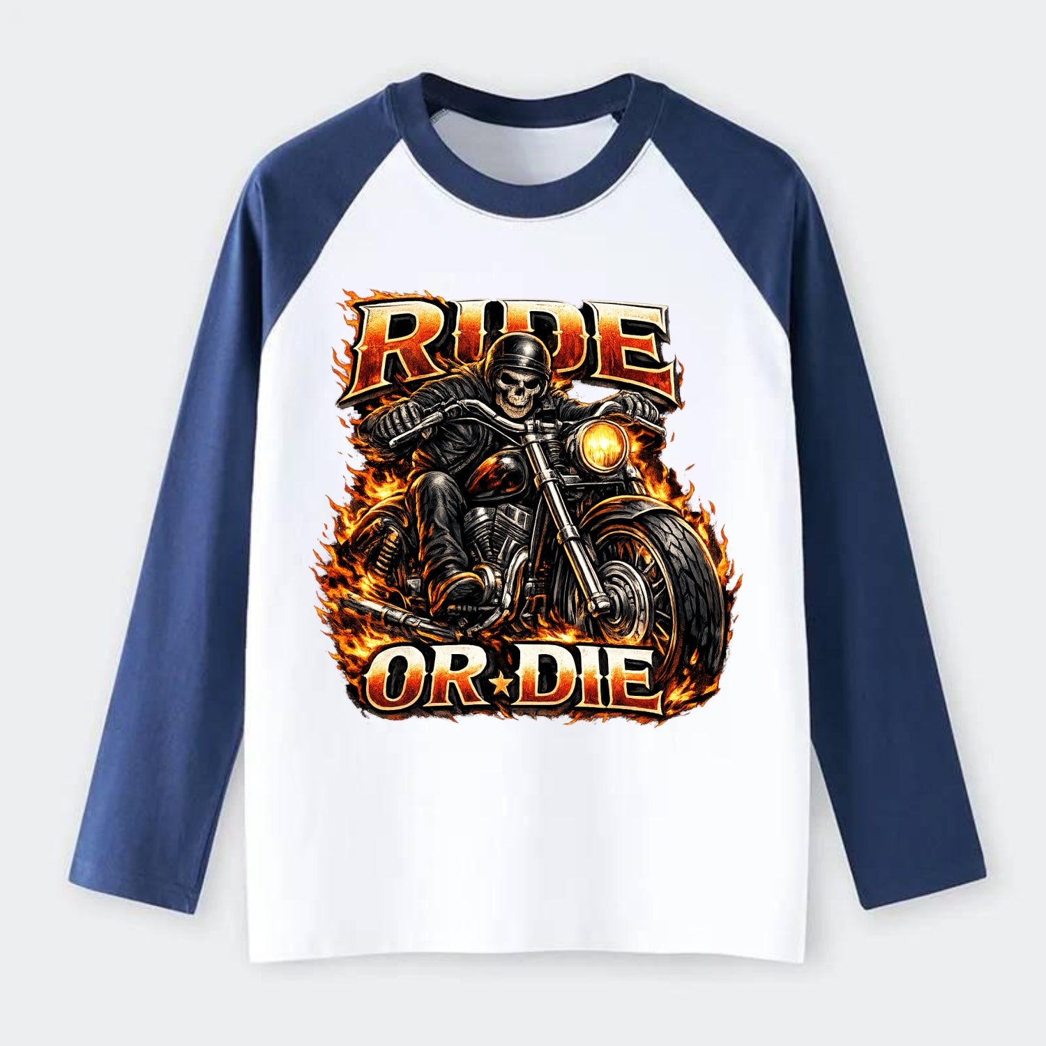 Ride Or Die - Raglan Long Sleeve T-Shirt - Blue