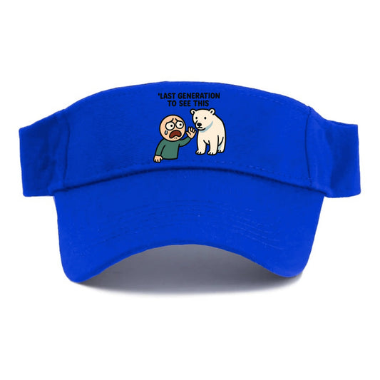 Person waving goodbye to polar bear - "Last generation to see this" - extinction grief - Visor - Blue