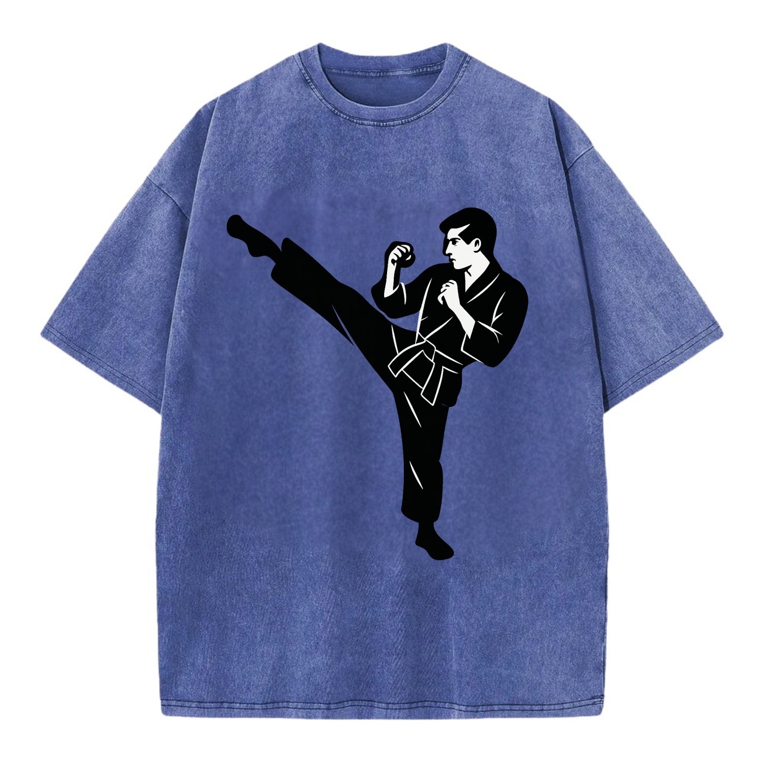 Martial artist performing a high kick - Vintage T-shirt - Blue
